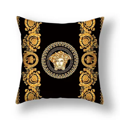 Produktbild von Medusa-Stil Zierkissenbezug, 45 x 45 cm, Gold, Dekorativ, Weich, für Sofa, Sessel, Schlafzimmer