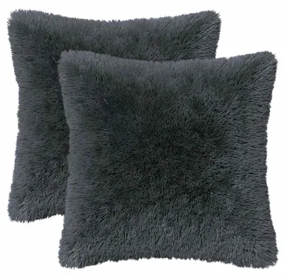 Image de vidaXL, housses de coussin 2 pièces, modèle HEEREN, anthracite, 45 x 45 cm, en polaire