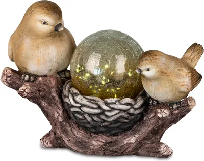 Produktbild von Vogelpaar auf Ast 40cm mit LED-SOLARLICHT-Kugel aus Kunststein Deko Figur Garten Lampen Garten Deko Formano