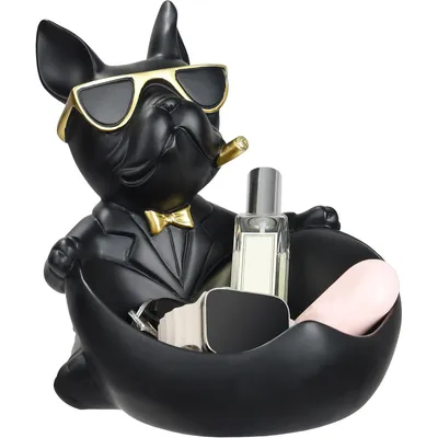 Produktbild von Schlüsselablage in Form einer Bulldoggenstatue, multifunktionale Aufbewahrungsskulptur-Ornamente im Bulldoggen-Modell, große französische Aufbewahrung