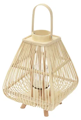 Produktbild von ECD Germany Bambus Laterne Windlicht H 55,5cm Holzfarbe Gartenlaterne mit Henkel & Glaseinsatz Boho Bambuslaterne Kerzenhalter Deko Laterne ohne LED