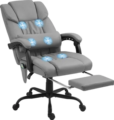 Produktbild von Vinsetto Massage-Bürostuhl mit Fußstütze, ergonomischer Bürostuhl, höhenverstellbar, verstellbare Rückenlehne und kabelgebundene Fernbedienung, grauer Kunstlederbezug