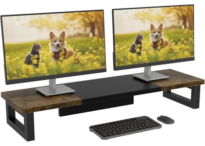 Produktbild von Bildschirmerhöhung für 2 Monitore 91x26cm Rustikales Holz