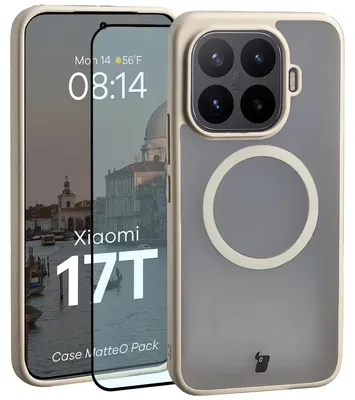 Produktbild von Schutzhülle mit Magnetring + gehärtetem Glas für Xiaomi 17T, Bizon MatteO Pack, Getönt-Beige