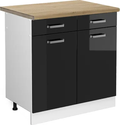 Produktbild von Küchenunterschrank Vicco R-Line Schwarz Hochglanz 80 cm , AP Eiche, Model 45871