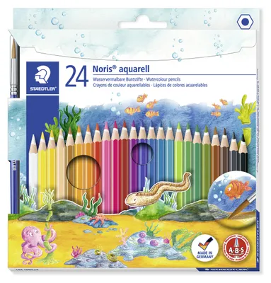Produktbild von STAEDTLER Noris 144 10 wasservermalbarer Buntstift Etui mit 24 Farben und Pinsel