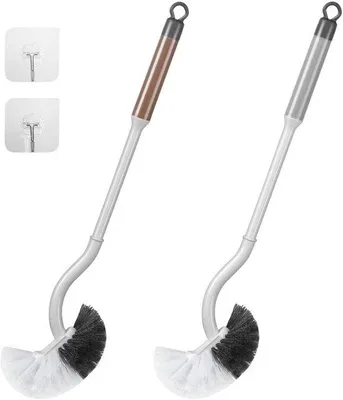 Image de Ensemble de brosses de toilettes, courbées, longues, gris/marron, en plastique