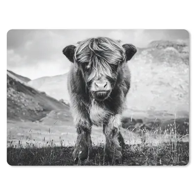 Produktbild von MuchoWow® Mauspad Mousepad Schottischer Highlander - Berg - Schwarz - Weiß 23x19 cm - Mousepads - Maus Mat - Pad - Mausunterlage - Schreibtischunterlage - Mauspad