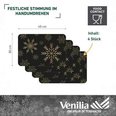 Produktbild von Tischset Snowflakes gold-schwarz, 45x30cm, 4 Stück