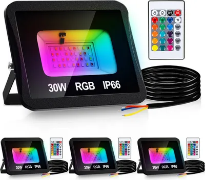 Image de Jopassy Projecteur RGB LED 30W RGB Projecteur RGB LED extérieur avec télécommande IP66 étanche pour jardin 4 pièces