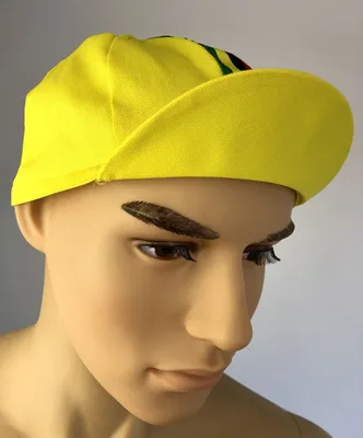 Image de Casquette cycliste rétro jaune avec bandes colorées