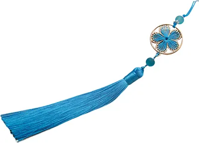 Produktbild von 13 cm Quasten-Anhänger im Vintage-Stil im chinesischen Stil, glatte Textur, ausgehöhltes Muster, handgefertigt, zum Dekorieren von Kleidungsaccessoires, Blume, runder Quaste, Hanfu-Anhänger für den Alltag-Himmelblau