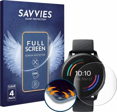 Produktbild von 4x Savvies Fullscreen Schutzfolie für OnePlus Watch Displayschutz Folie Fullcover Klar Transparent