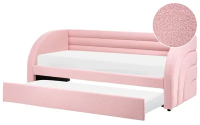 Produktbild von BELIANI Tagesbett Pastellrosa Bouclé Gepolstert Gesteppt für 2 Personen mit Lattenrost 90x200 cm Ausziehbar Modernes Design Ausziehbett Kinderbett