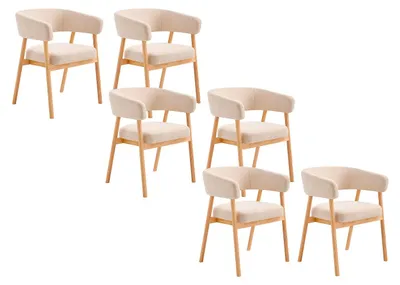 Produktbild von 6er-Set Stühle aus Stoff und Hevea-Holz - Beige JORAKA