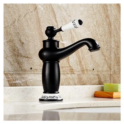 Produktbild von Antiker Einhebel-Wasserhahn für Waschbecken in Schwarz und Messing