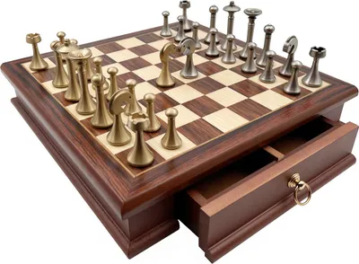 Image de Jeu d'échecs italien futuriste avec échiquier en fer rose et tiroir, 32 cm