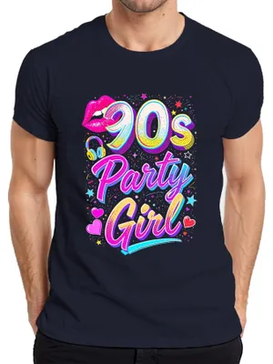 Produktbild von 90s Party Girl Neon Lippen Kopfhörer Herzen Sterne Retro 90er Herren T-Shirt, Navy, XXL