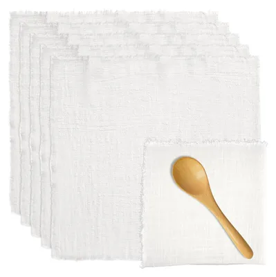 Stoffservietten 6er-Set Beige mit Fransen, 42 x 42 cm, Baumwolle
