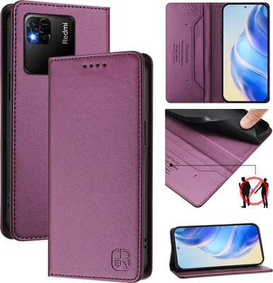 Obrázek produktu pro Kožené pouzdro pro Xiaomi Redmi 10A/Redmi 9C, flipové pouzdro s přihrádkami na karty, peněženkou a stojánkem Fialová