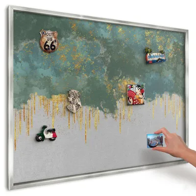 Produktbild von Magnettafel 100x70 cm in einem silbernen Rahmen - Magnetische Metalltafel, Magnetpinnwand zur Wandmontage für Wohnzimmer, Küche, Flur, Kinderzimmer und Büro - Türkis-Abstraktion