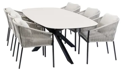 Produktbild von 7-teiliges Garten-Set | 6 Elvira Gartenstühle | Malaga Gartentisch 240 x 115 cm | Schwarz