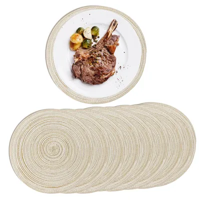 8 runde geflochtene Platzsets beige 38 cm hitzebeständig