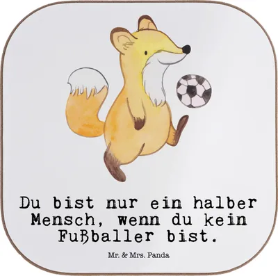 Produktbild von Mr. & Mrs. Panda Untersetzer für Gläser Fußballer Herz - Weiß - Geschenk, Glücksbringer, Tasse, Fußballspiel, Fußballwitz, Getränkeuntersetzer, Fußballspruch, Coaster