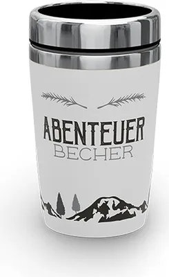 Produktbild von Thermobecher ABENTEUER Wald schwarz weiß 240ml Outdoor Edelstahl LaVida
