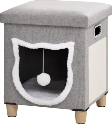 Produktbild von PawHut Katzenhöhle, Katzenhaus mit Kissen Ottomane mit Spielball Polyester, Grau