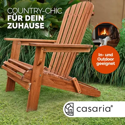 Image de Casaria Adirondack Acacia Bois max 160kg Résistant aux intempéries Pliable Accoudoirs Chaise longue Balcon 84x69x94cm Chaise en bois Ergonomique