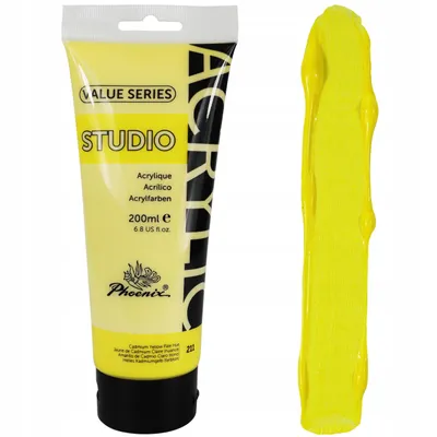 Produktbild von Phoenix Acrylfarbe 200ml Tube – 211 Kadmiumgelb Hell (Cadmium Yellow Pale) – Künstlerfarbe Studio Qualität – Wasserfest für Leinwand, Holz, Steine