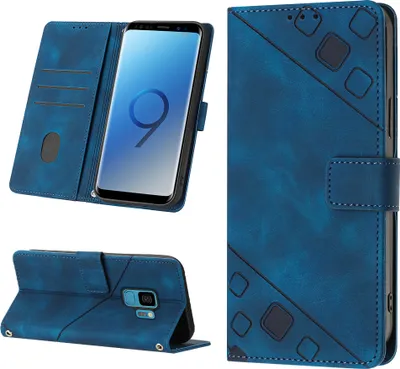 Produktbild von Hülle für Samsung Galaxy S9 Plus Prägung Flip Leder Brieftasche Schutzhülle mit Ständer Blau