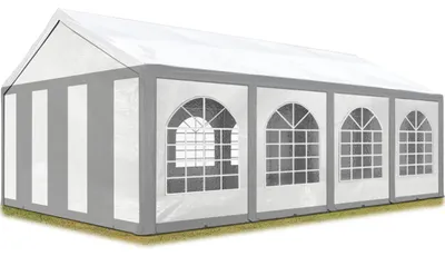 Produktbild von TOOLPORT Hochwertiges Partyzelt 4x8 m Pavillon Zelt ca. PE Plane 450 N Gartenzelt Festzelt Bierzelt Wasserdicht grau-weiß