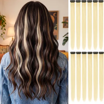 Imagen del producto de Extensiones de cabello sintéticas, de 55 cm de largo, con 12 piezas, para el cabello