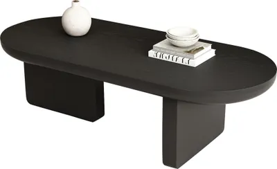 Produktbild von STILVORA moderner Couchtisch Wohnzimmertisch Ovaler Tisch aus MDF schwarzer Beistelltisch Sofatisch