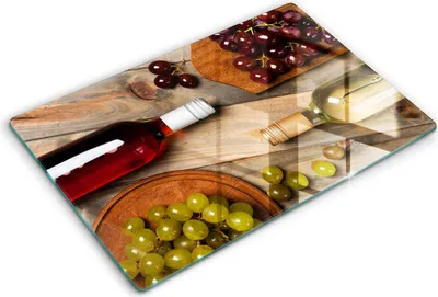 Produktbild von Glasschneideplatte - Herdabdeckplatte - 80x52 cm -Schneidebrett - Spritzschutz -Flaschen Wein und Trauben
