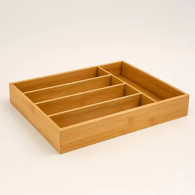 Image de hausleben : Boîte à couverts en bambou 100% – Organisateur de couverts avec 5 compartiments – Rangement pour tiroir, idéal pour les couverts et les ustensiles de cuisine – Durable, stable et parfaitement adapté – 35,5 x 25,5 x 5 cm