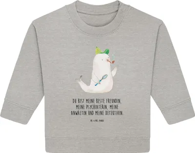 Produktbild von Mr. & Mrs. Panda Organic Baby Pullover Robbe Sherlock 6. - 12. Monat - Heather Grey - Geschenk, Bullover, Lustige Sprüche