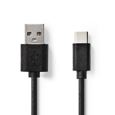 Produktbild von Nedis USB-Kabel | USB 2.0 | USB-A Stecker | USB-C™ Stecker | 480 Mbps | Vernickelt | 2.00 m | rund | PVC | Schwarz | Aufhänger NE550721024