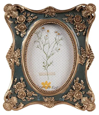 Produktbild von Clayre & Eef Bilderrahmen 6x9 cm Goldfarbig Grün Polyresin
