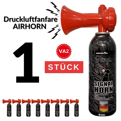 Produktbild von JUNG VA2 Druckluftfanfare Air Horn Profi Qualität 400ml, 150 Lange Signale, Fanfare für WM 2026, Weltmeisterschaft, als Warnsingnal, Hupe Tröte
