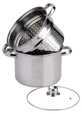 Produktbild von Nudeltopf aus Edelstahl, 29,5 x 21,5 x 24,5 cm, mit Glasdeckel - Dreifachboden - für alle Herdarten und Induktion - Küchenutensil in Silber