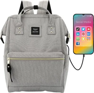 Image de Himawari | Sac à dos pour femmes spacieux, avec compartiment USB et pour ordinateur portable, gris clair, 27x40x17 cm