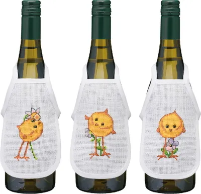 Produktbild von Permin Kreuzstich Stickpackung Flaschenschürzen 3 Stück "Kyllinger", Zählmuster, 10x15cm