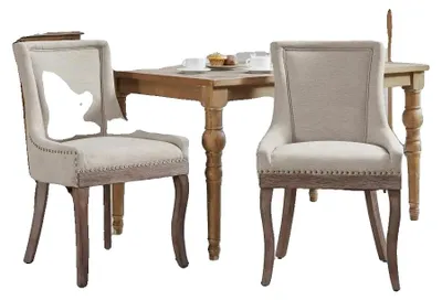 Immagine prodotto di Sedia da pranzo, struttura in legno massello, schienale alto, CQY-beige