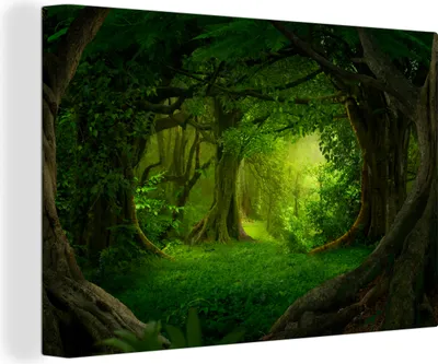Produktbild von MuchoWow® - Leinwandbilder - Bäume - Wald - Grün - Landschaft - Natur, Wandbild, Wanddeko Bilder Wohnzimmer, 120x80cm