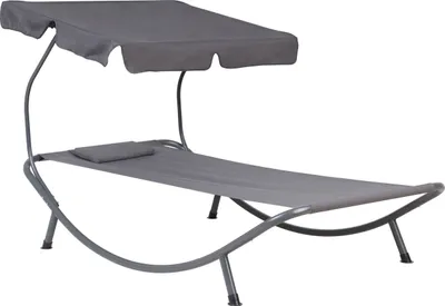 Obrázok produktu pre BELIANI Záhradné ležadlo tmavosivé oceľ polyester 110 x 200 cm s vankúšom a strieškou moderný štýl záhrada exteriér