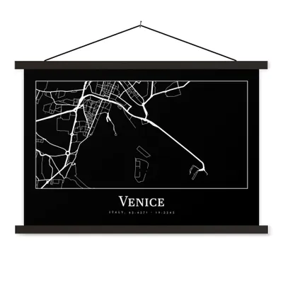 Produktbild von MuchoWow® Textilposter Stadtplan - Venedig - Karte - Venedig 60x40 cm mit schwarzem Rahmen - Hölzernes