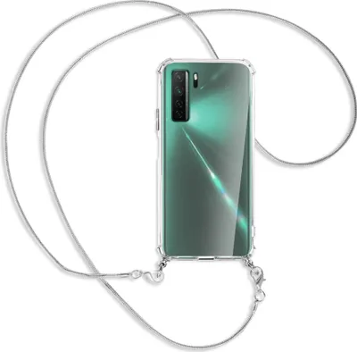 Produktbild von Handykette Backcover-Schutzhülle mit Band (Metall silberfarben) für Huawei P40 lite 5G - silberfarbene Kette Snake